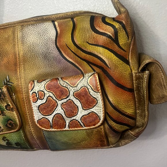 Vintage ANUSCHKA Hand-Painted Jungle Print Shoulder Bag - Picture 3 of 16